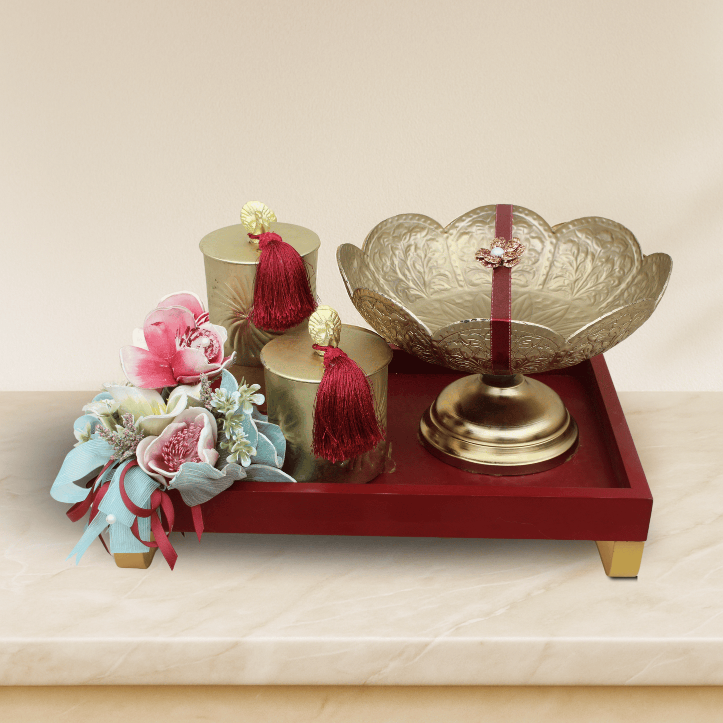 Elegant Golden Tray Set
