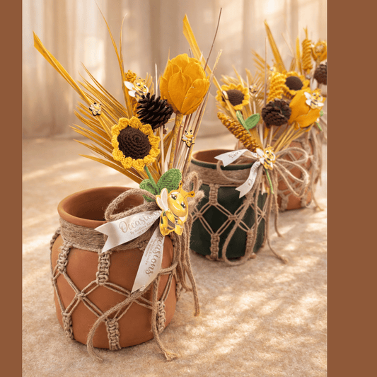 Golden Bee Terracotta Vase